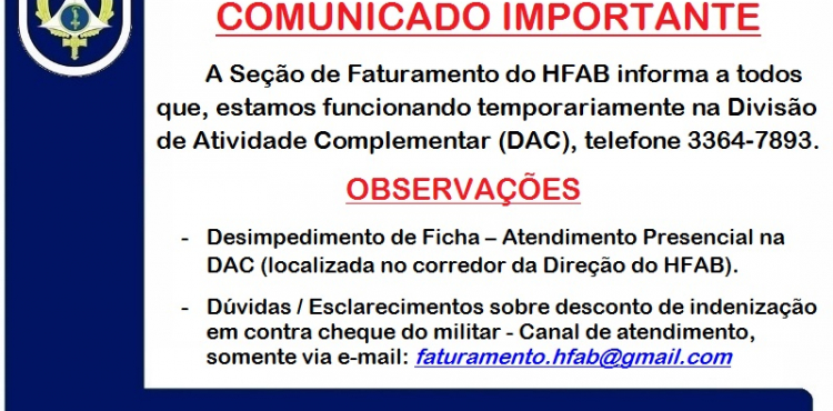 COMUNICADO DO FATURAMENTO DO HFAB